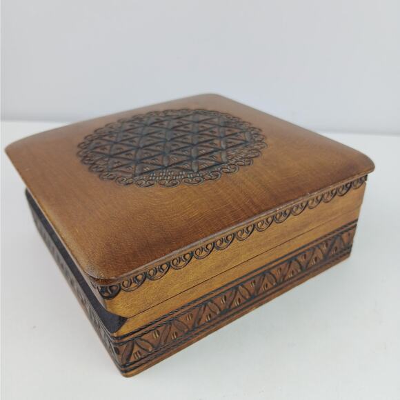 Vintage Polish Handcrafted Wooden Box Central European Pyrography Design - Picture 4 of 10